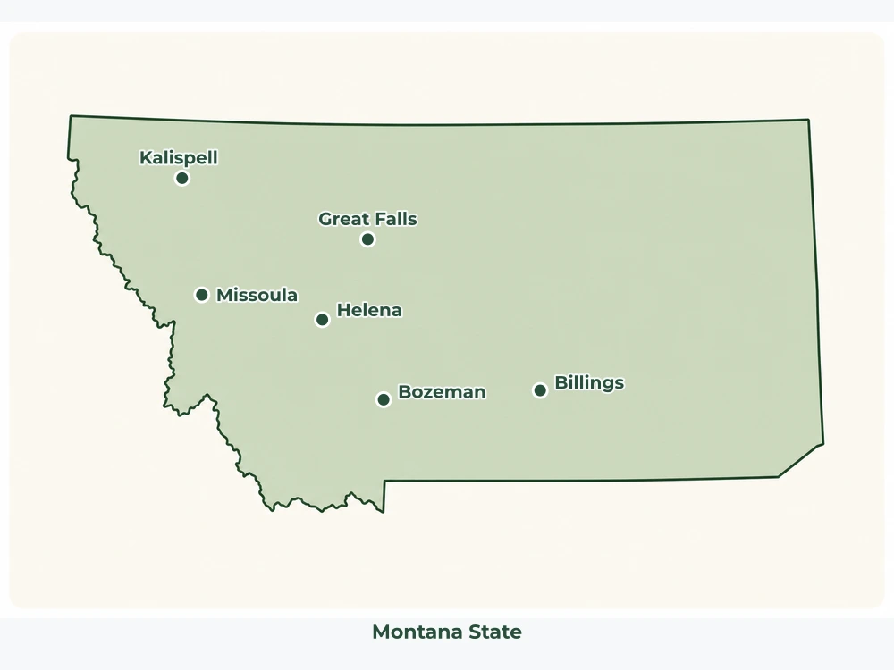 Map of Montana State showing major cities